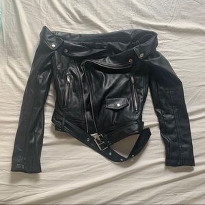 Faux Leather Off Shoulder Jacket